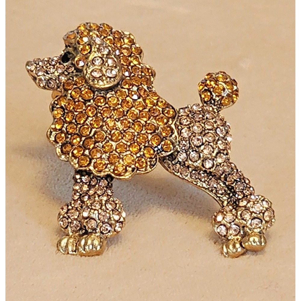 Beautiful Gold Tone Rhinestone Poodle Dog Brooch Pin - Poodle Breed Jewelry